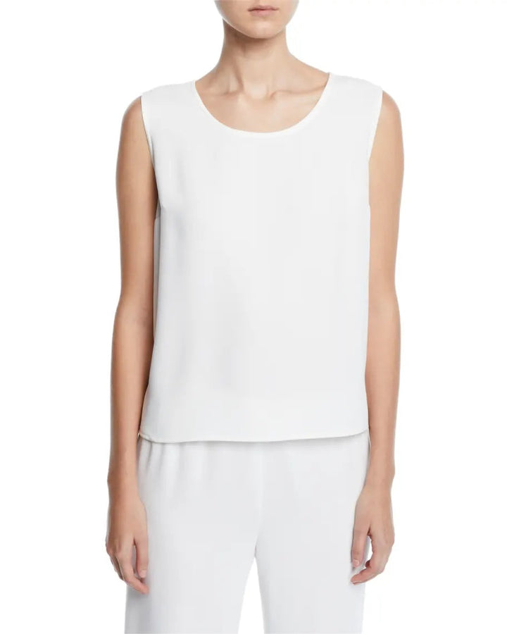 Caroline Rose Matte Crepe Suzette Basic Tank - White