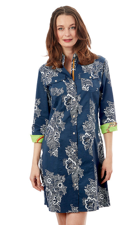 Dizzy-Lizzie Sag Harbor Dress - Navy White Floral available at Barbara Katz