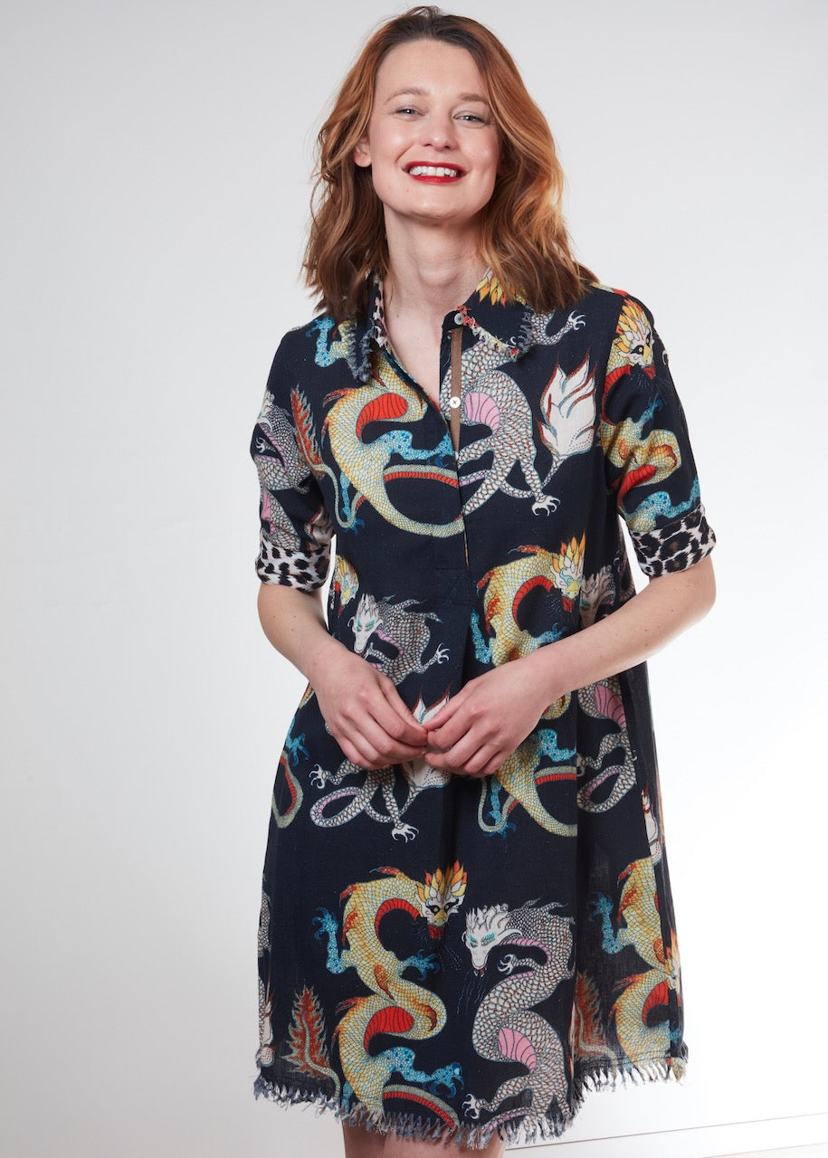 Dizzy-Lizzie Chatham Dress - Black Dragon Print available at Barbara Katz