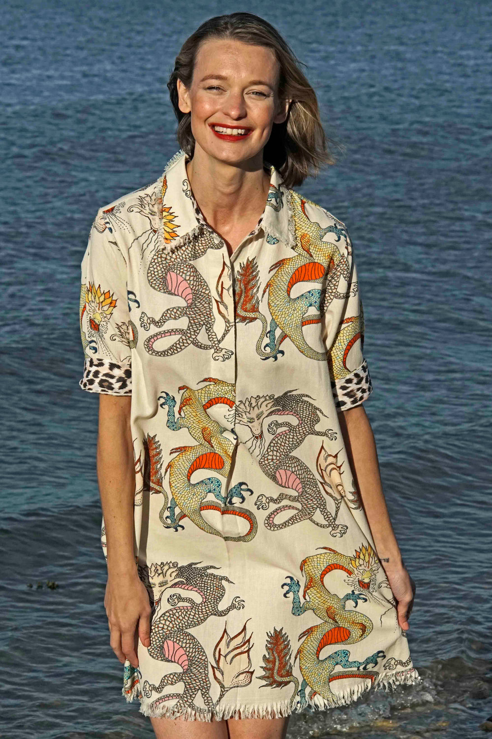 Dizzy-Lizzie Chatham Dress - White Dragon Print available at Barbara Katz