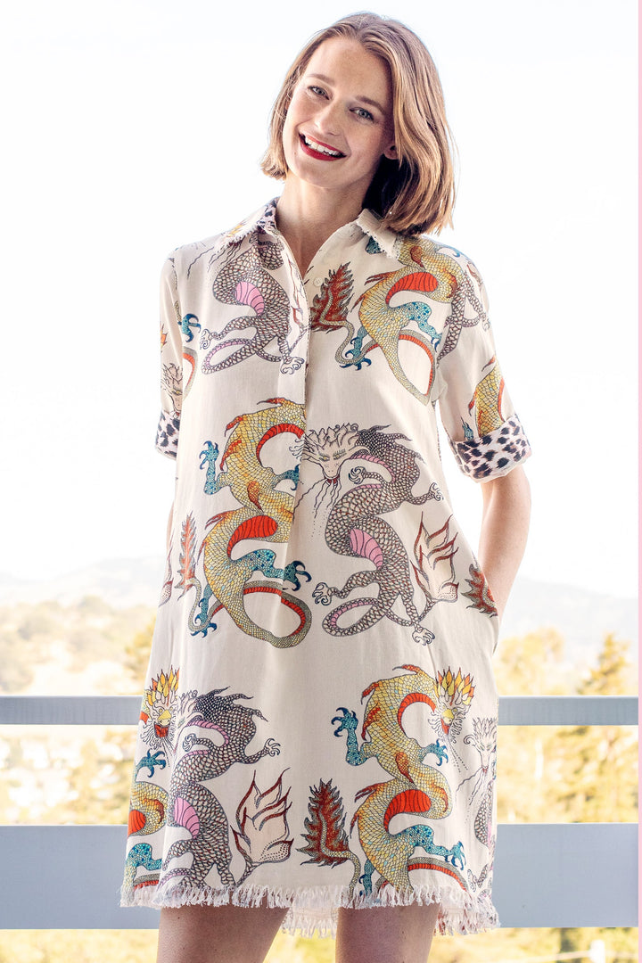 Dizzy-Lizzie Chatham Dress - White Dragon Print available at Barbara Katz