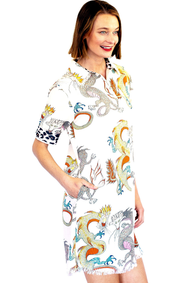 Dizzy-Lizzie Chatham Dress - White Dragon Print available at Barbara Katz