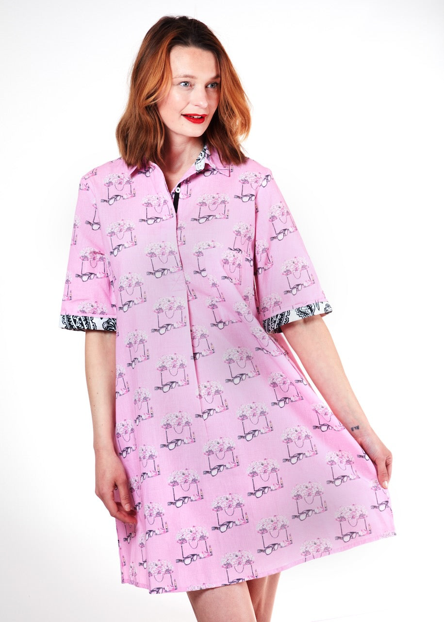 Dizzy-Lizzie Monterey Dress - Pink Essentials Print available at Barbara Katz