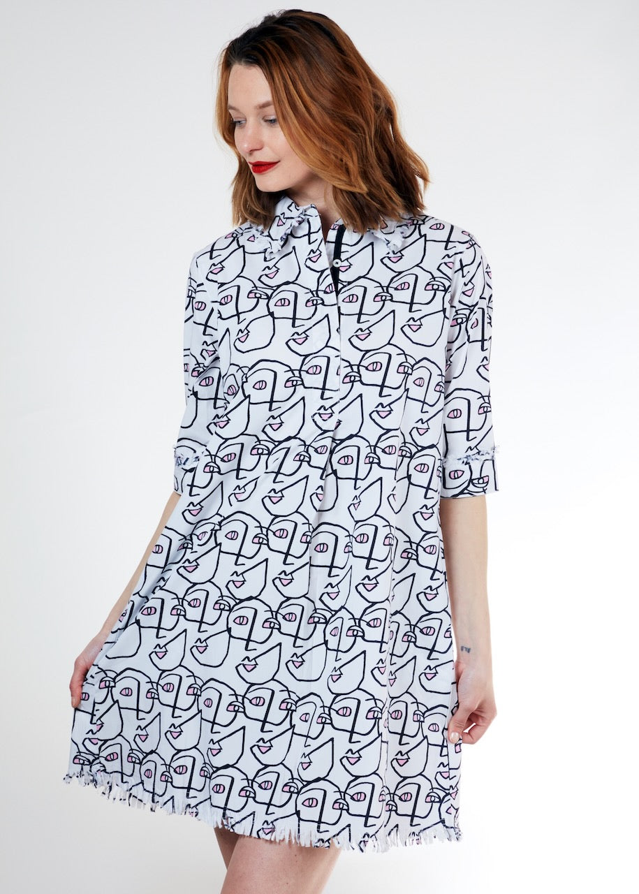 Dizzy-Lizzie Chatham Dress - White Ground Picasso available at Barbara Katz