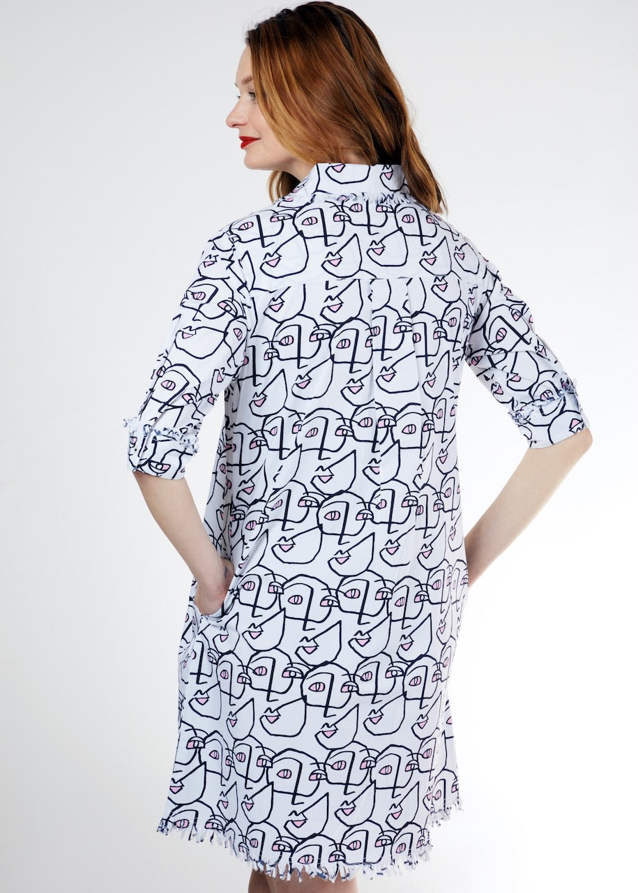 Dizzy-Lizzie Chatham Dress - White Ground Picasso available at Barbara Katz