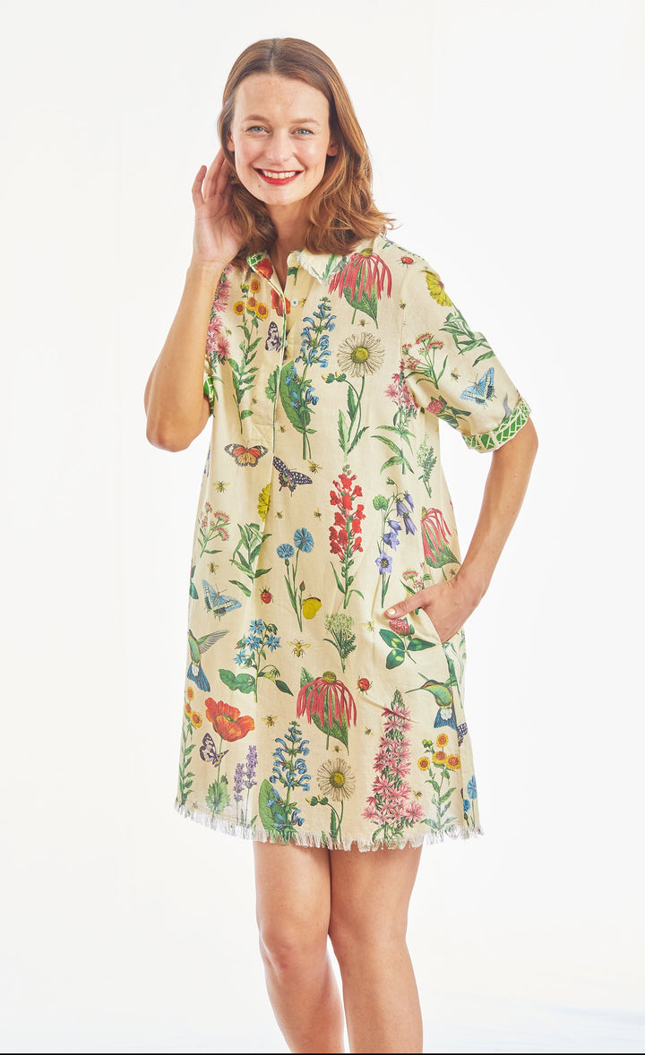 Chatham Dress Botanical Print Cotton Linen XS / 615A-S525