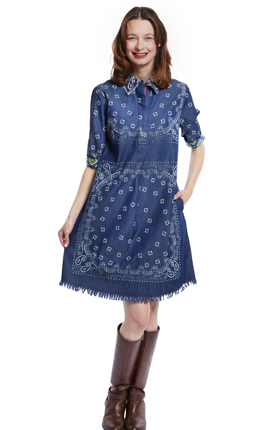 Dizzy-Lizzie Chatham Dress - Indigo Bandana Print available at Barbara Katz