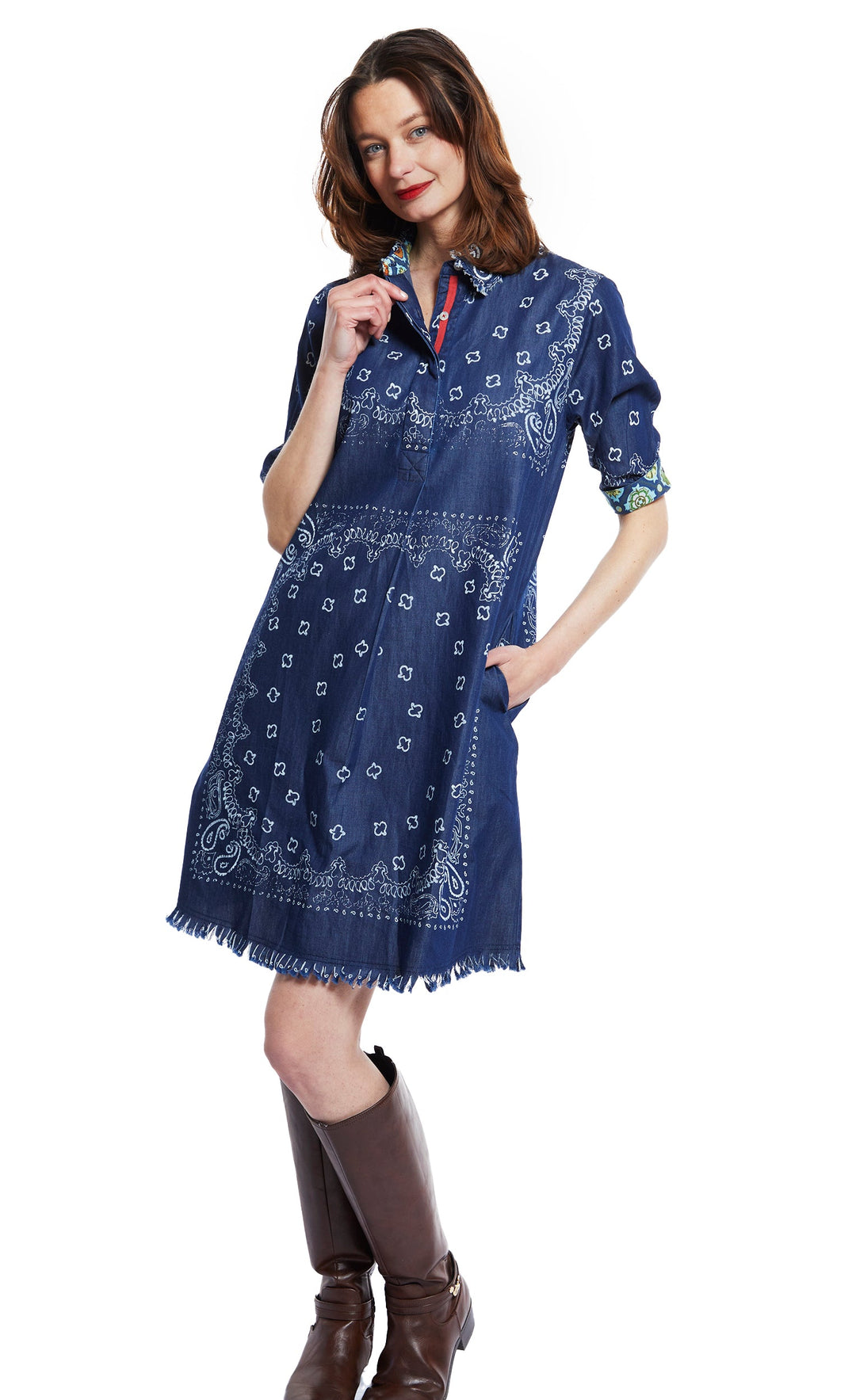 Dizzy-Lizzie Chatham Dress - Indigo Bandana Print available at Barbara Katz