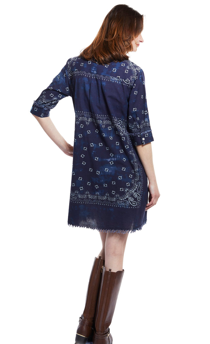 Dizzy-Lizzie Chatham Dress - Indigo Bandana Print available at Barbara Katz