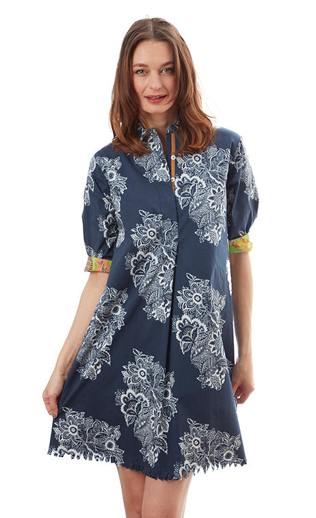 Dizzy-Lizzi Chatham Dress - Navy White Floral Print available at Barbara Katz