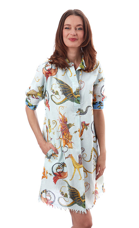 Dizzy-Lizzie Chatham Dress - Light Blue Mythical Creatures Print available at Barbara Katz