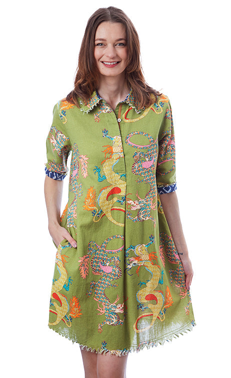 Dizzy-Lizzie Chatham Dress - Green Dragon Print available at Barbara Katz