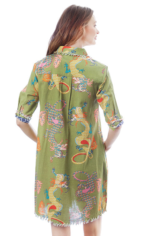 Dizzy-Lizzie Chatham Dress - Green Dragon Print available at Barbara Katz