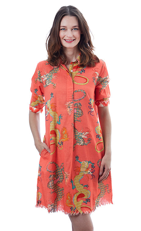 Dizzy-Lizzie Chatham Dress - Orange Dragon Print available at Barbara Katz