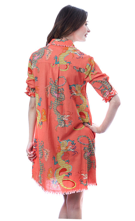 Dizzy-Lizzie Chatham Dress - Orange Dragon Print available at Barbara Katz