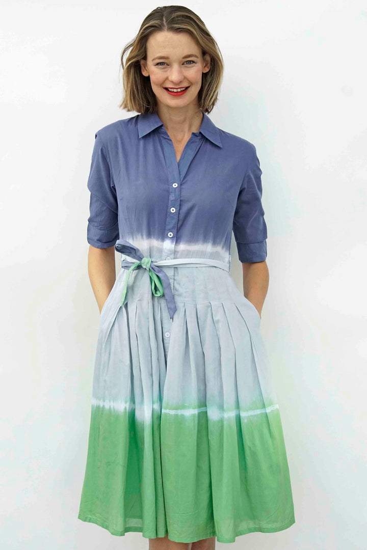 Dizzy-Lizzie Mrs Maisel Dress - Blue Green Tie Dye Print available at Barbara Katz