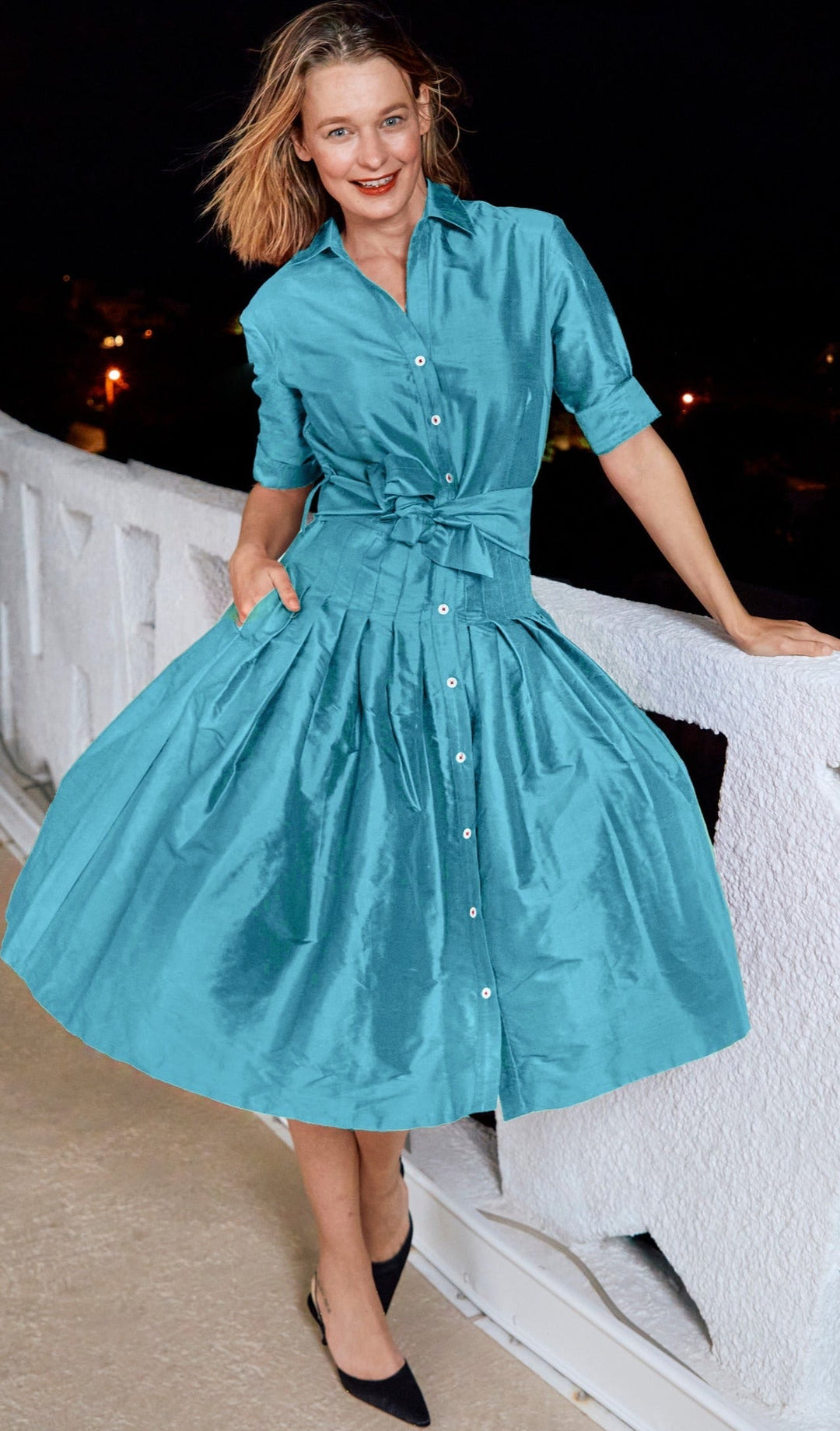 Dizzy-Lizzie Mrs Maisel Silk Dress - Turquoise