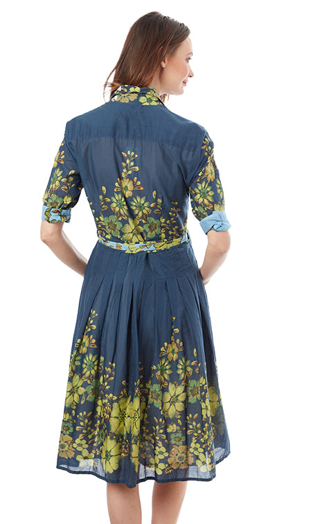 Dizzy-Lizzie Mrs Maisel Dress - Navy Ground With Leaves Print available at Barbara Katz