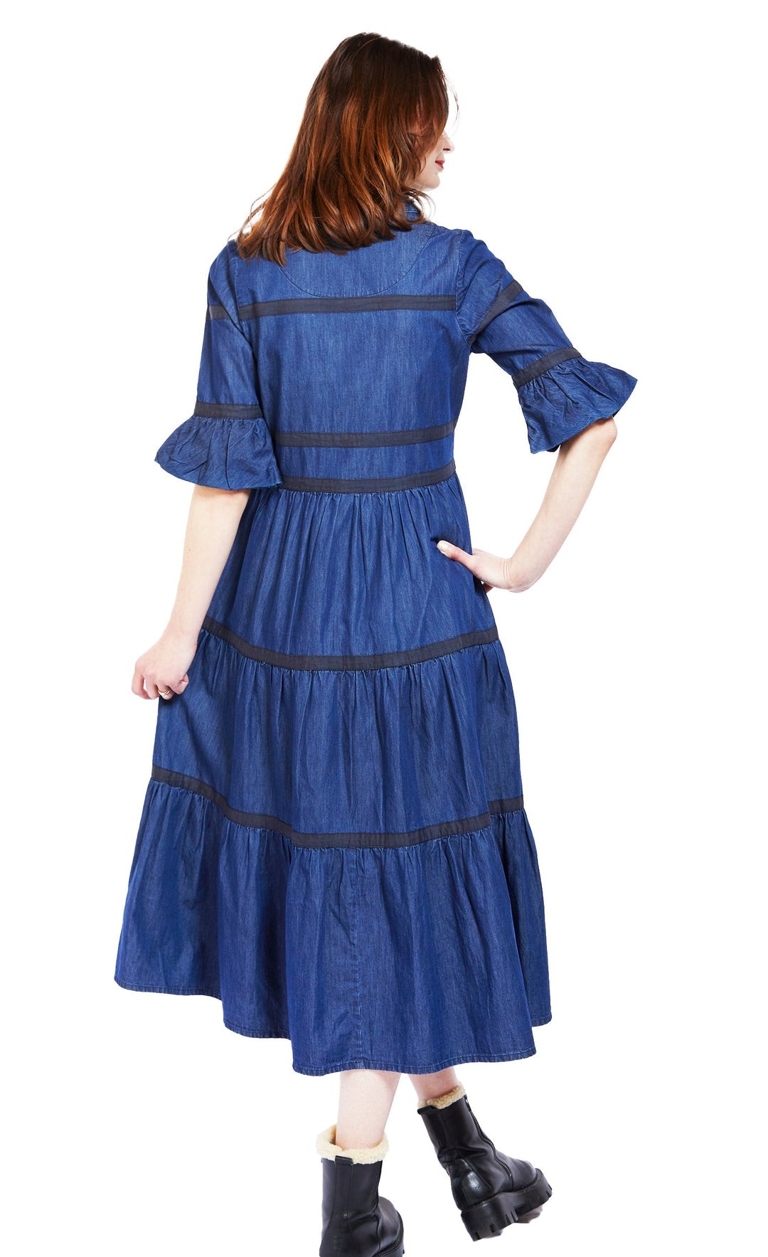 Miami Dress In Denim With Black Ribbon Trim XS / 6645-DEN