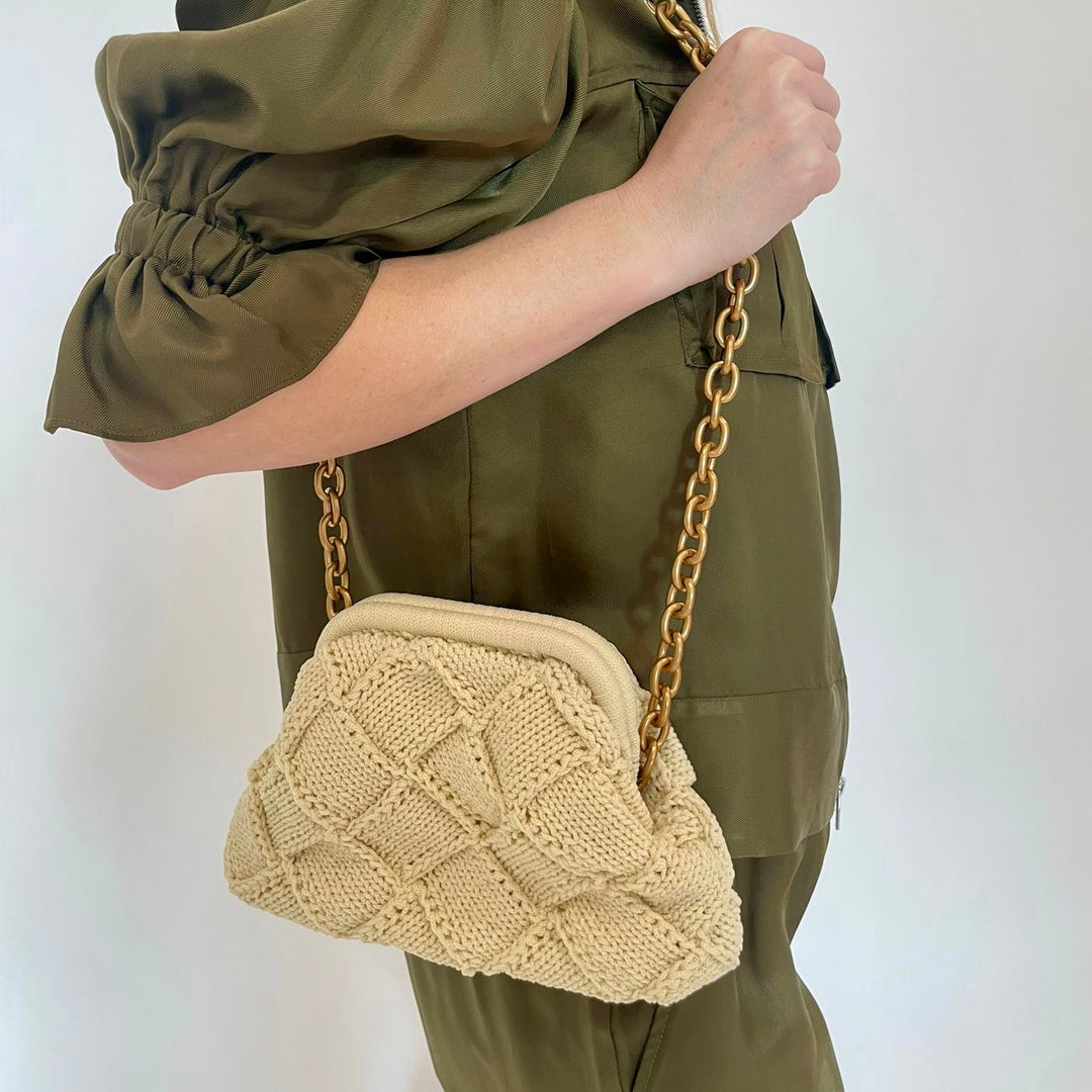 Noam Hazan Cream Jade Bag With Long Chain Strap available at Barbara Katz