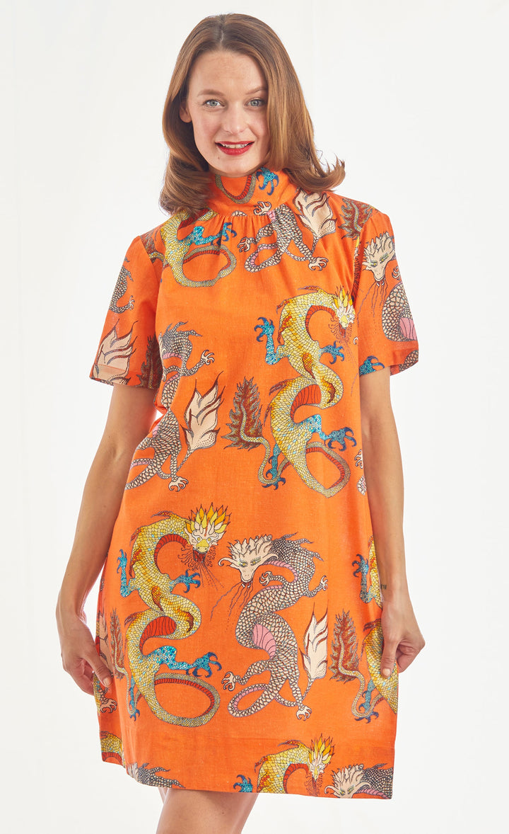 Dizzy-Lizzie Savannah Dress With Bow - Orange Dragons available at Barbara Katz