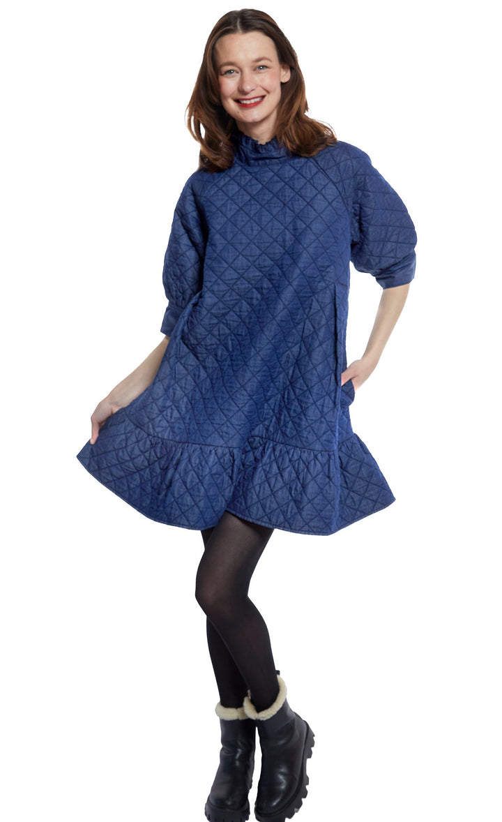 St. Tropez Softly Quilted Denim Dress, Oversized Silhouette XS / 6909-DEN