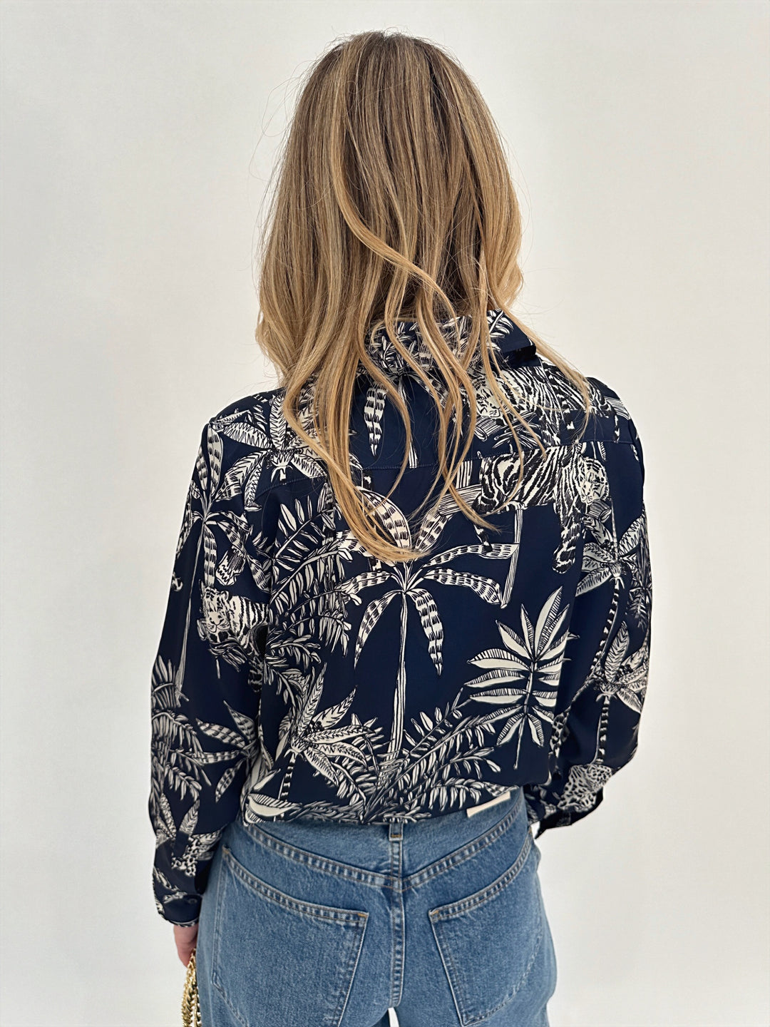 Vilagallo Mafalda Navy Blue Jungle Print Shirt available at Barbara Katz