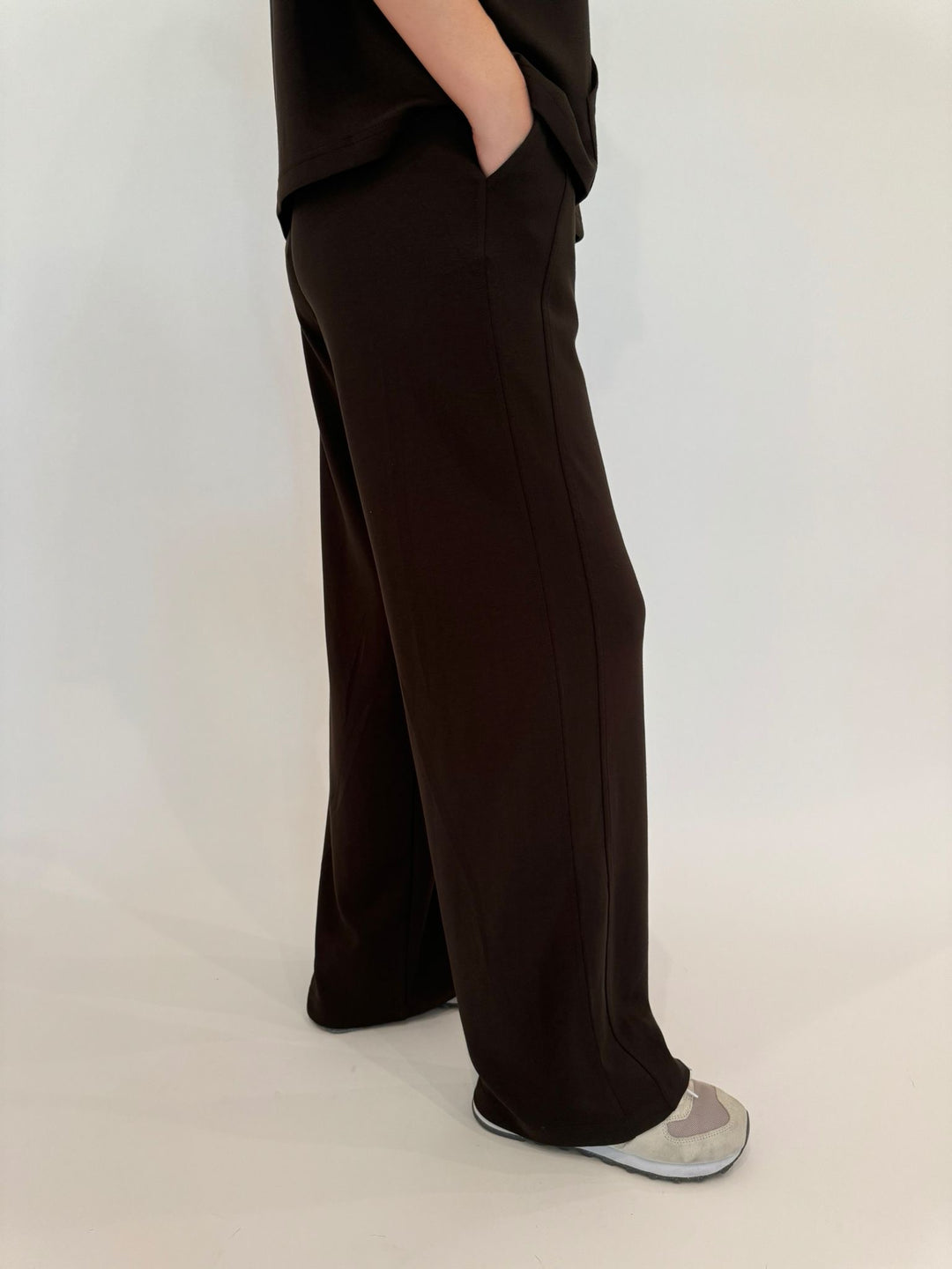 BK Cindy High-Waist Wide Leg Sweatpants in Chocolate Brown available at Barbara Katz