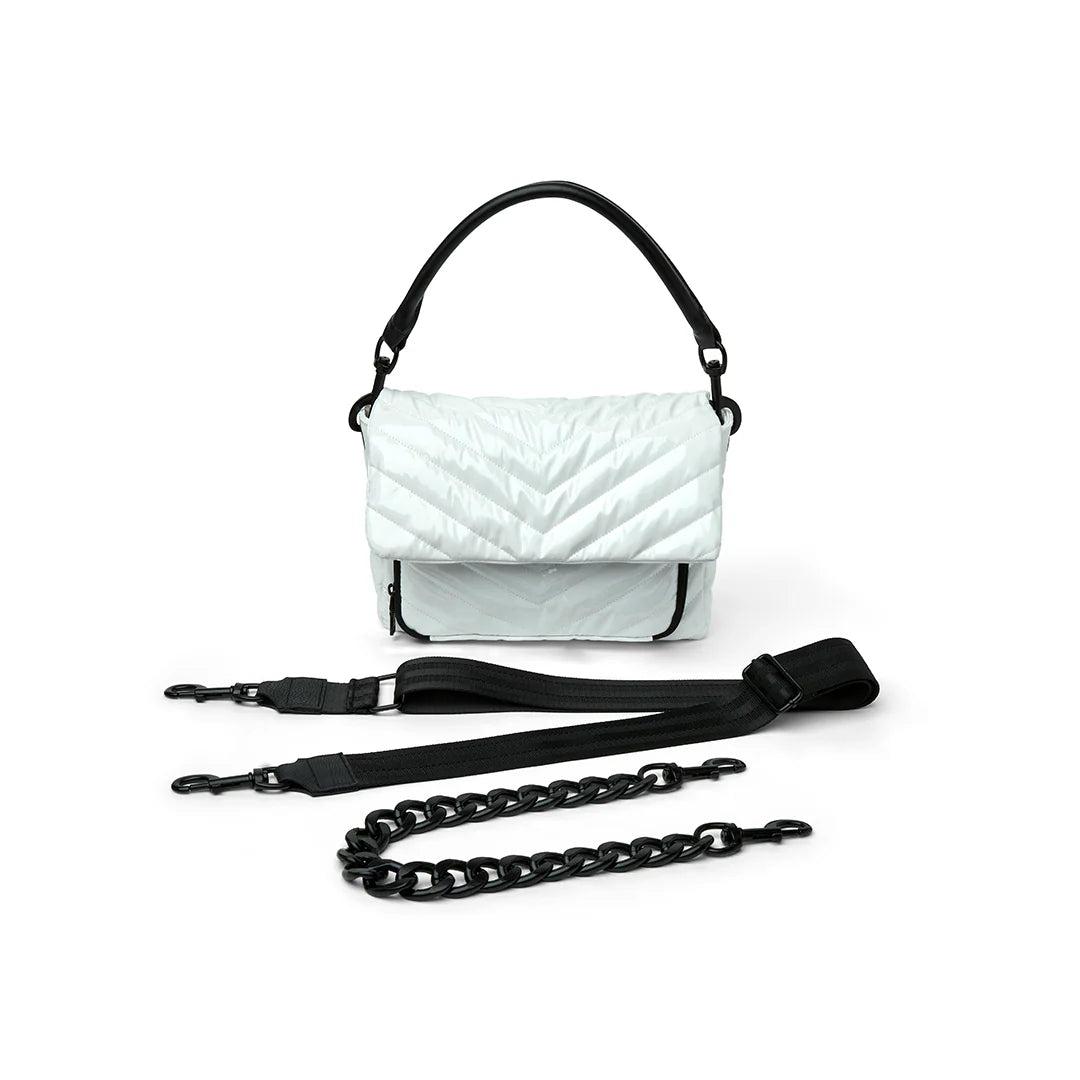 Think Royln The Muse Crossbody Bag - White Patent with 3 detachable straps