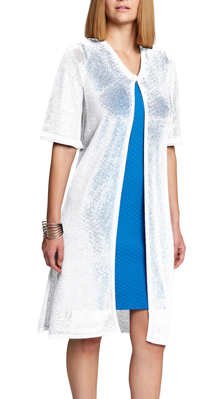 Biana Contempo Dahlia Mesh Long Cardigan in Shimmery Silver White available at Barbara Katz