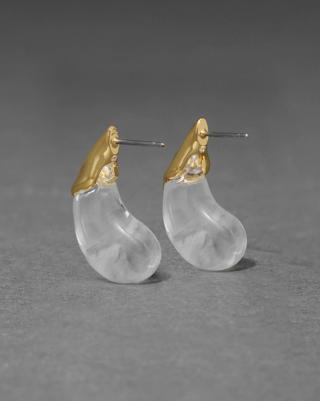 Alexis Bittar Clear Liquid Lucite Arched Small Post Earrings with Gold available at Barbara Katz