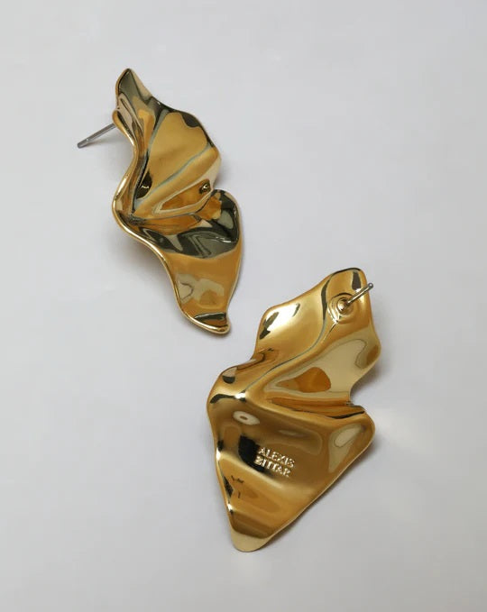 Alexis Bittar Gold Crumpled Small Post Earrings  available at Barbara Katz