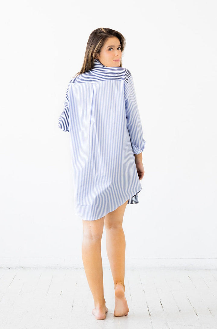 Salua Amalfi Stripes Resort Sleep Shirt - Light Blue/Navy