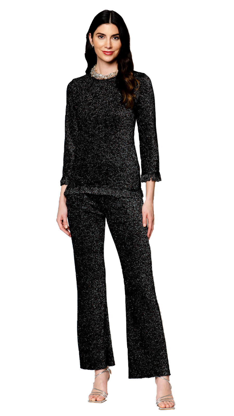 Biana Emilia Shimmer Fringe Top in Black Shimmer available at Barbara Katz