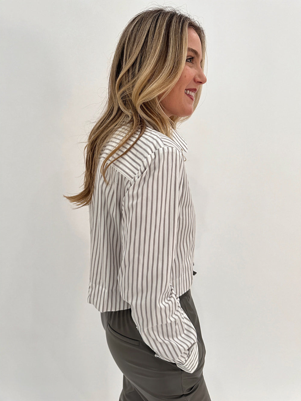 Marella Viterbo Cropped Long Sleeve Shirt in Grey available at Barbara Katz