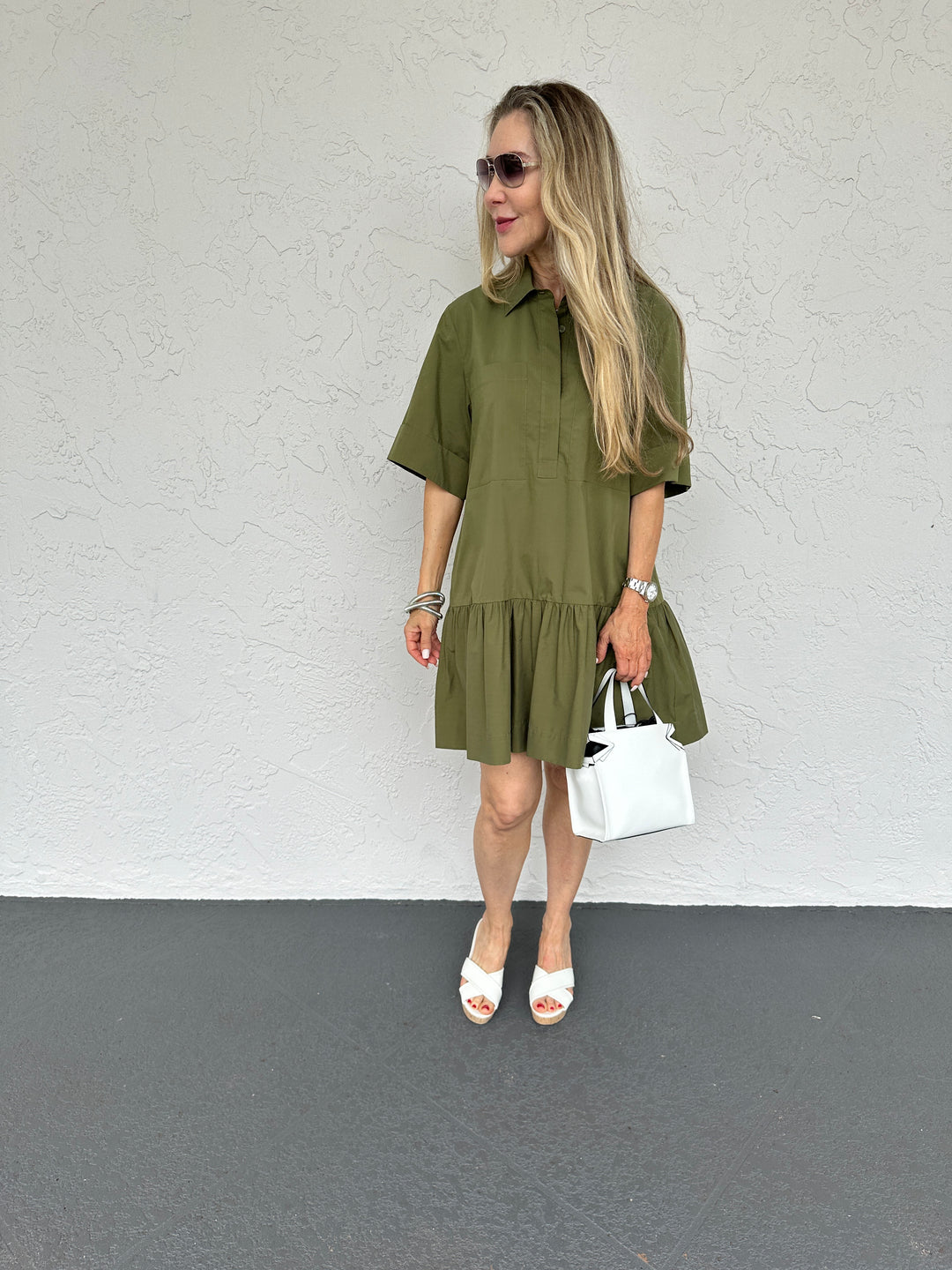 Simkhai Cris Short Sleeve Shirt Dress - Army