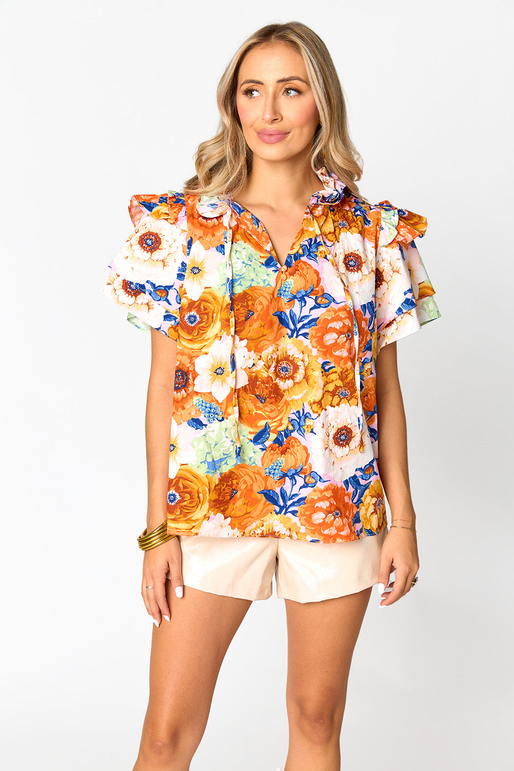 BuddyLove Shauna Ruffle Shoulder Top - Seeya Later