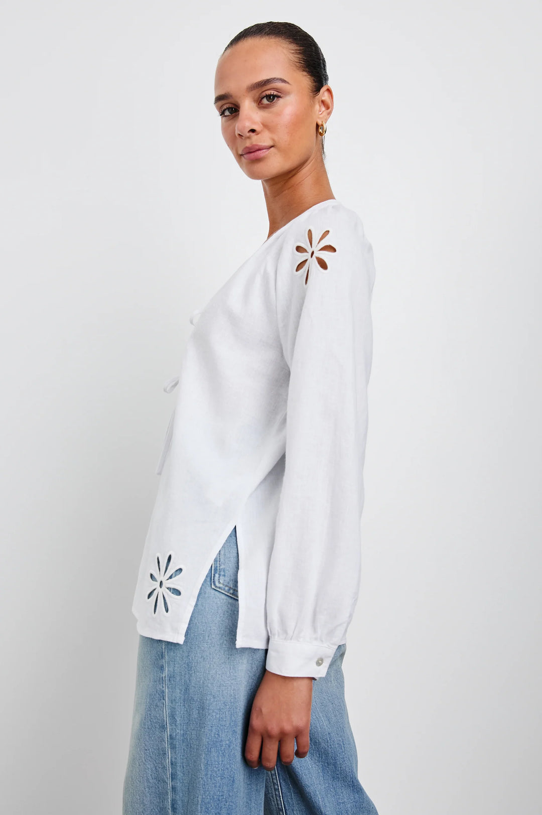 Rails Brielle Long Sleeve Blouse in White Eyelet available at Barbara Katz