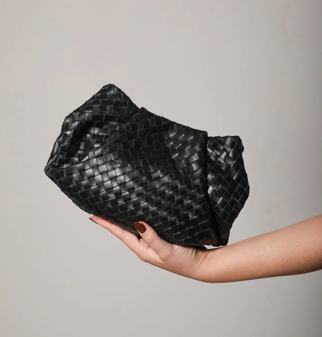 Daniella Lehavi Bali Mini Knotted Bag in Black Woven available at Barbara Katz