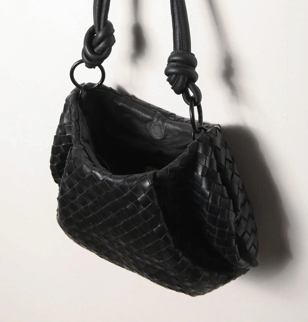 Daniella Lehavi Bali Mini Knotted Bag in Black Woven available at Barbara Katz