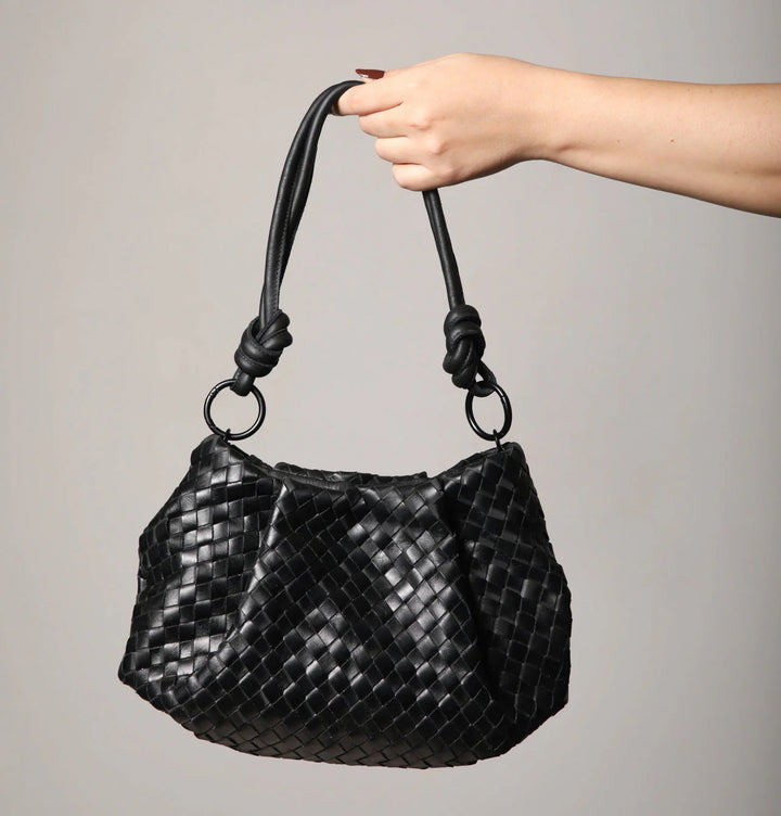 Daniella Lehavi Bali Mini Knotted Bag in Black Woven available at Barbara Katz