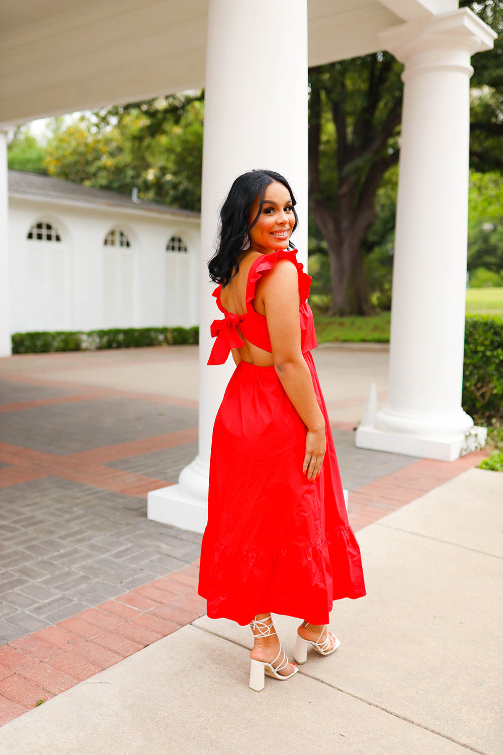 BuddyLove Beverly Ruffle Sleeve Midi Dress - Red