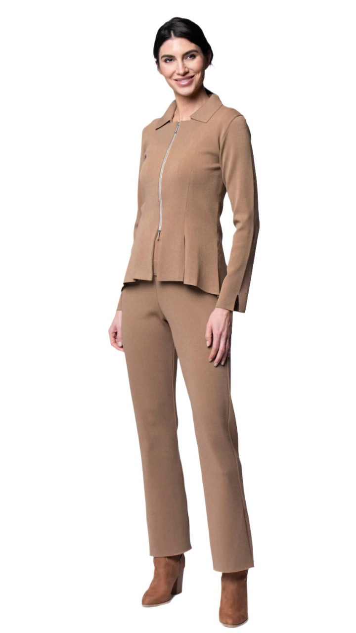 Biana Nikkie Flat-Knit Zip Jacket in Mocha available at Barbara Katz