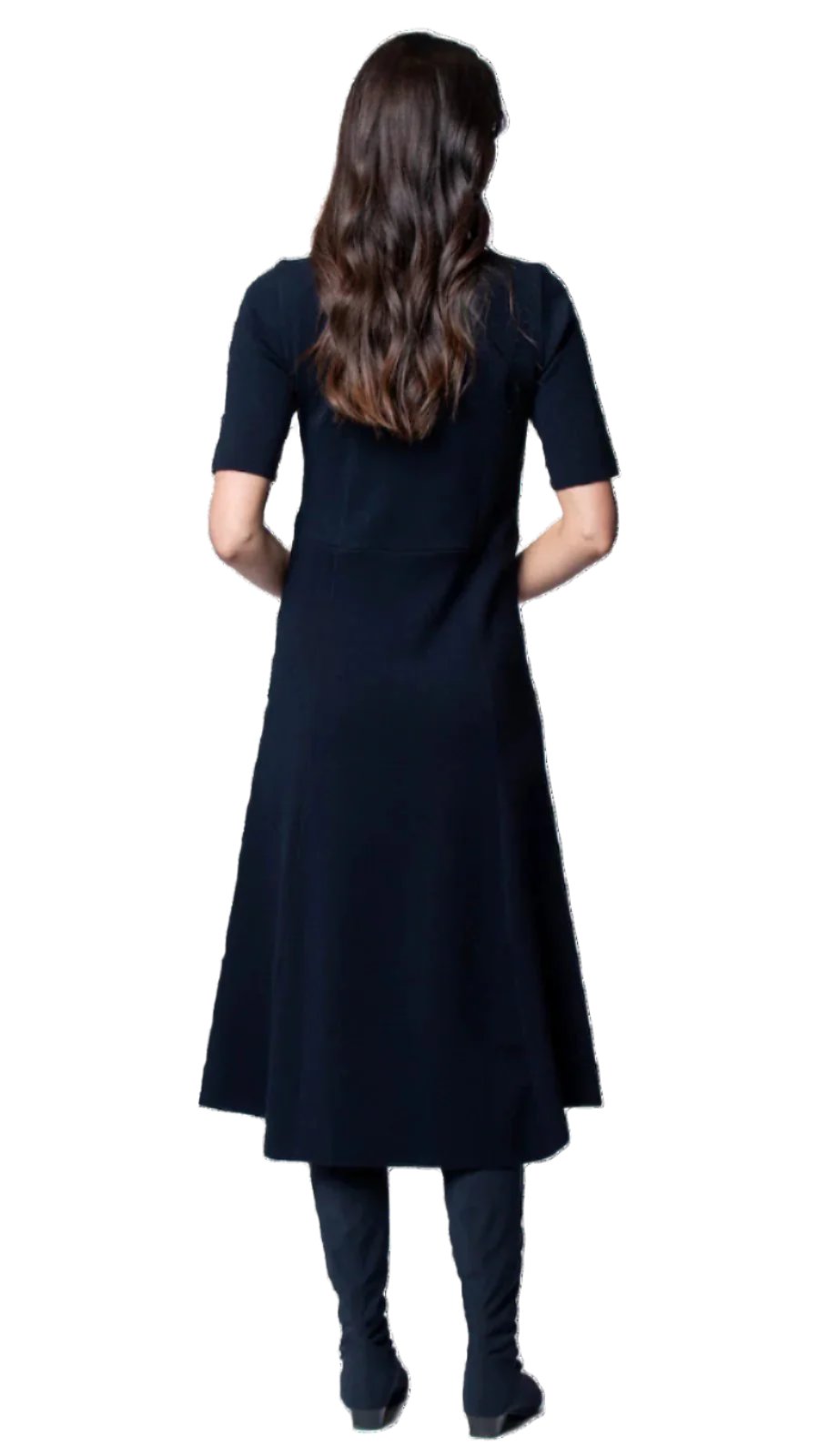 Biana Nora Milano Knit Short Sleeved Fit-And-Flare Midi Dress in Dark Navy available at Barbara Katz