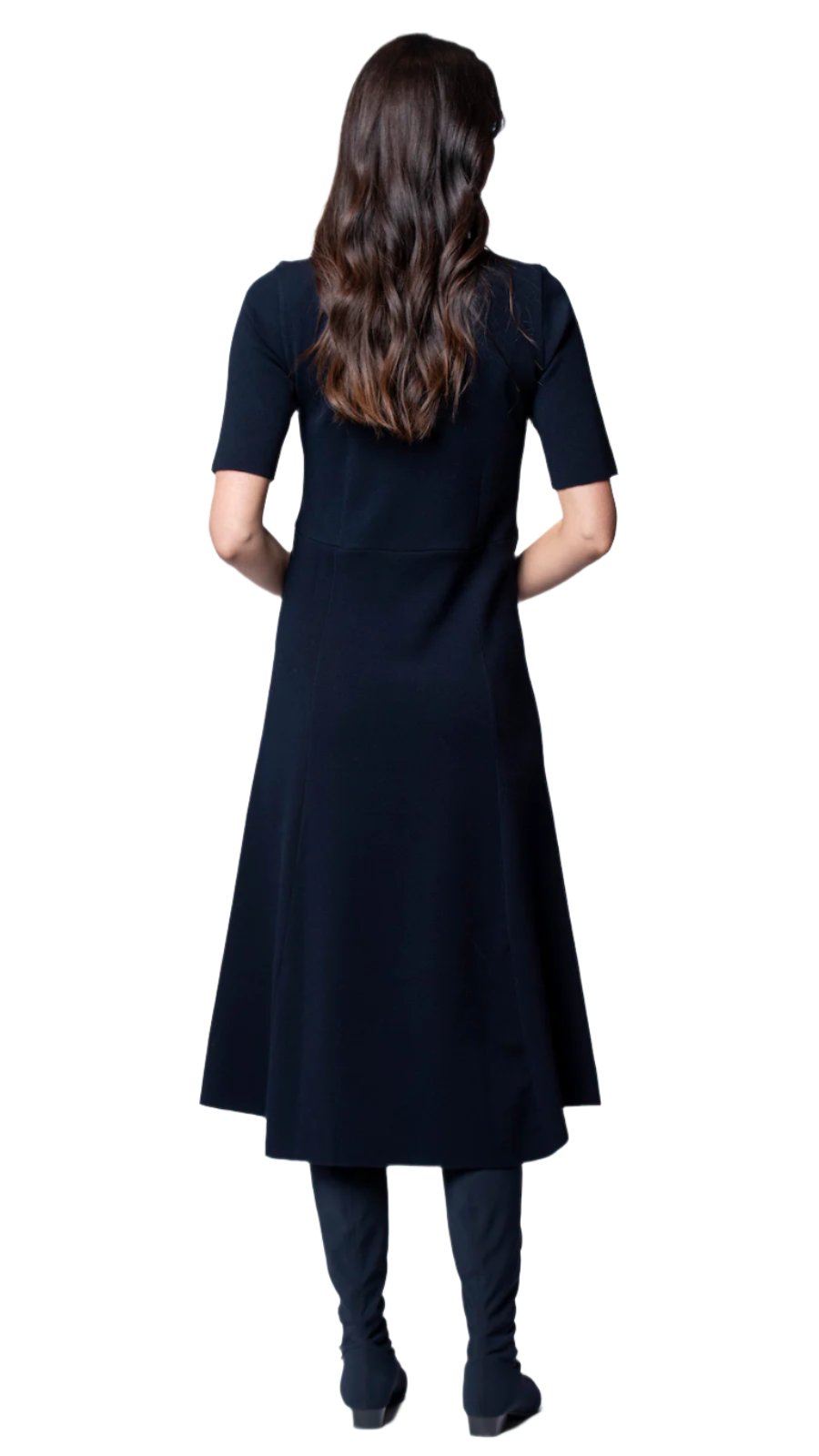 Nora Milano Knit Short Sleeved Fit-And-Flare Midi Dress - Black / Fall Pre-Order (Copy)