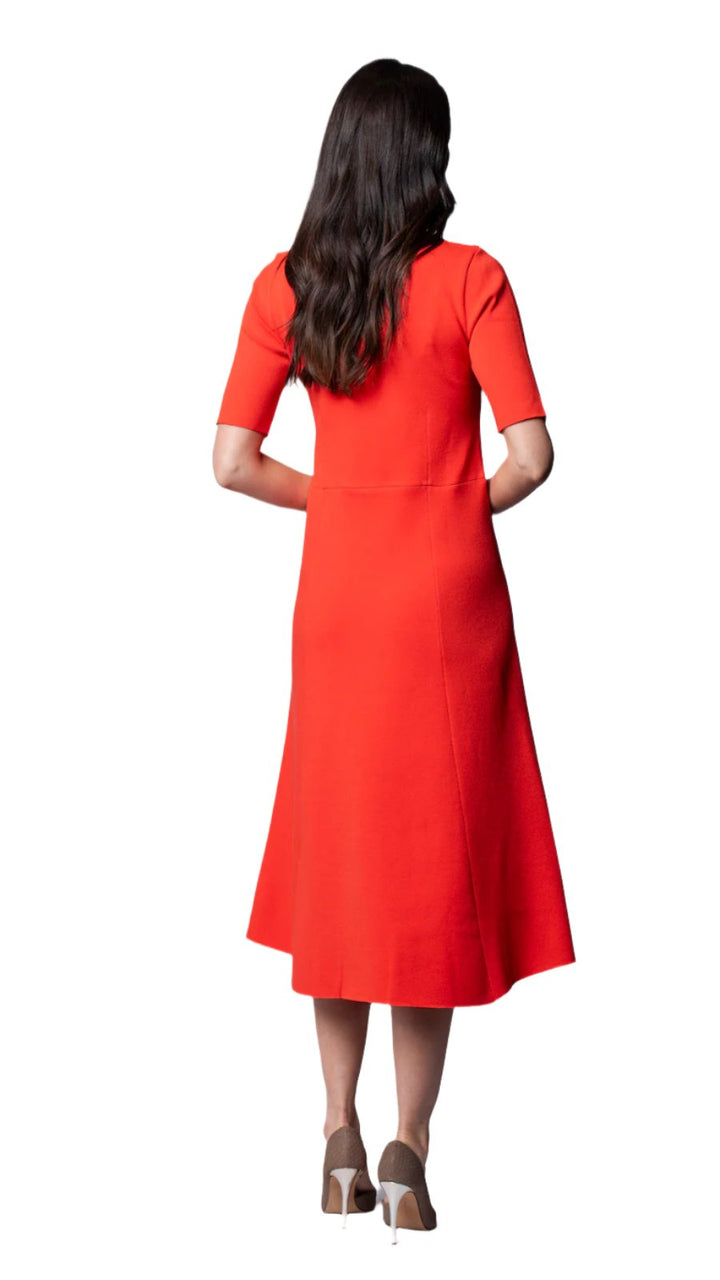 Nora Milano Knit Short Sleeved Fit-And-Flare Midi Dress - Bright Orange / Fall Pre-Order