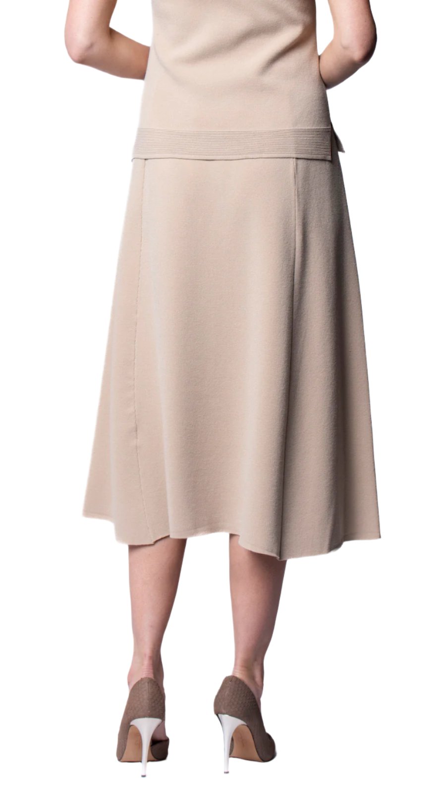 Biana Natalie A-Line Midi Skirt in Warm Beige available at Barbara Katz