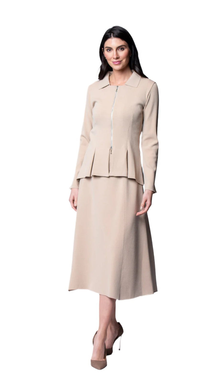 Biana Nikkie Flat-Knit Zip Jacket in Warm Beige available at Barbara Katz