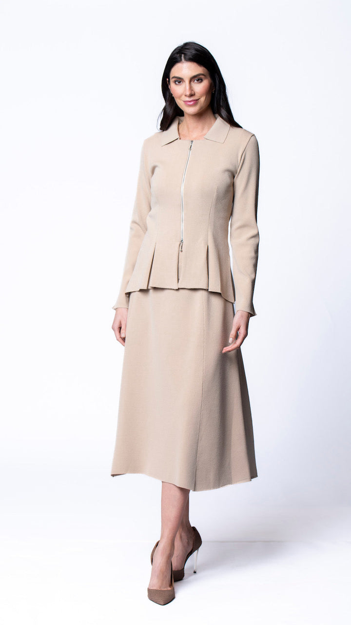 Biana Natalie A-Line Midi Skirt in Warm Beige available at Barbara Katz