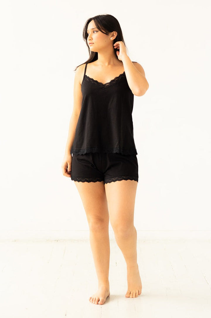 Salua Lingerie Birdies Short Set in Pima Cotton - Black